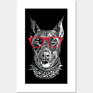 Doberman Nerd Red Glasses Posters and Art